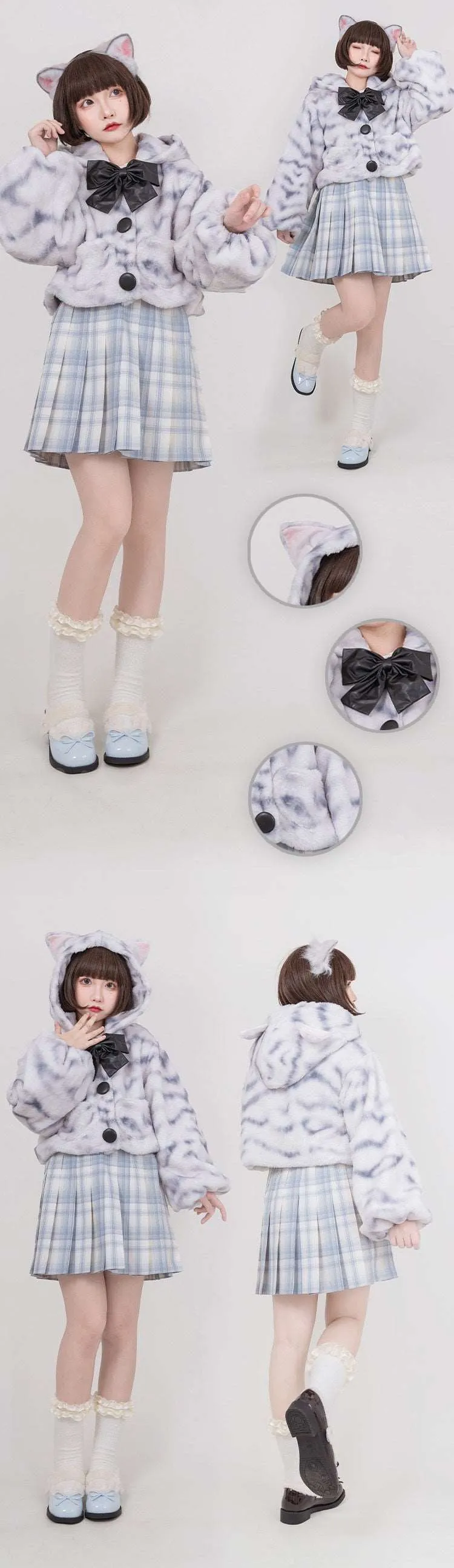 Colorful White Black Calico Gray Cat Plush Rabbit Fur Winter Coat Jacket