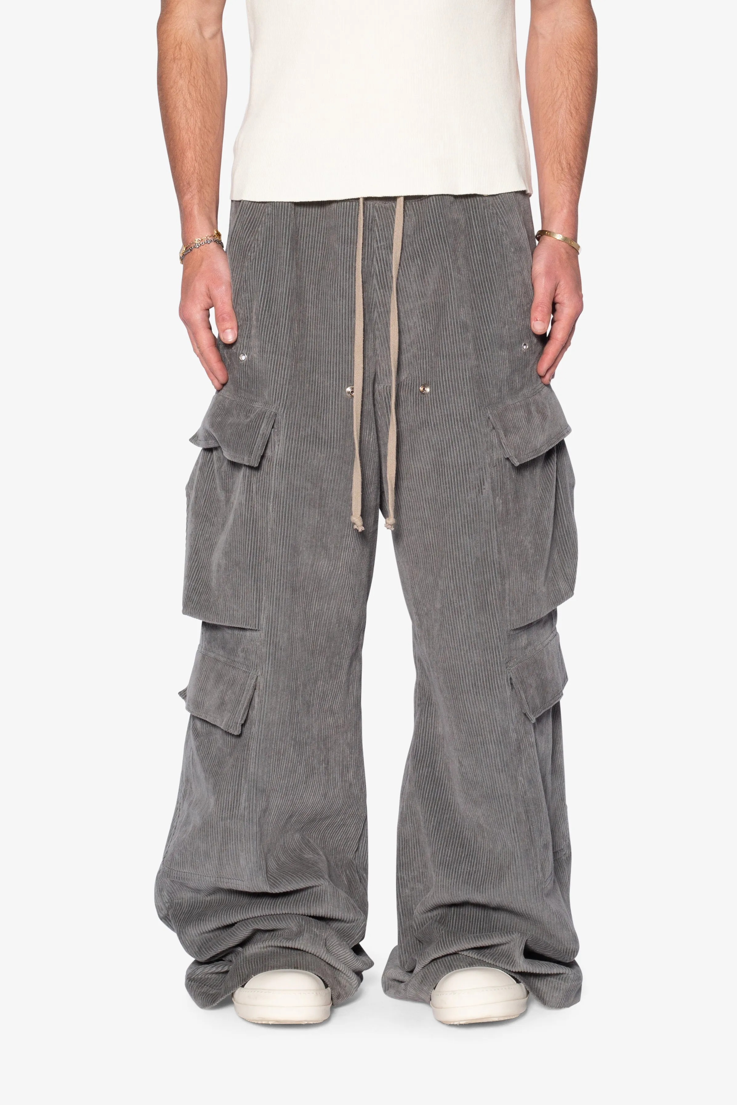 Corduroy Rave Double Cargo Pants - Grey