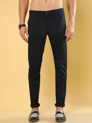 Cotton Dobby Navy Lycra Chino