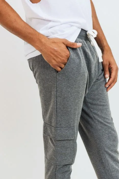 Cotton Terry Blend Cargo Joggers - Grey