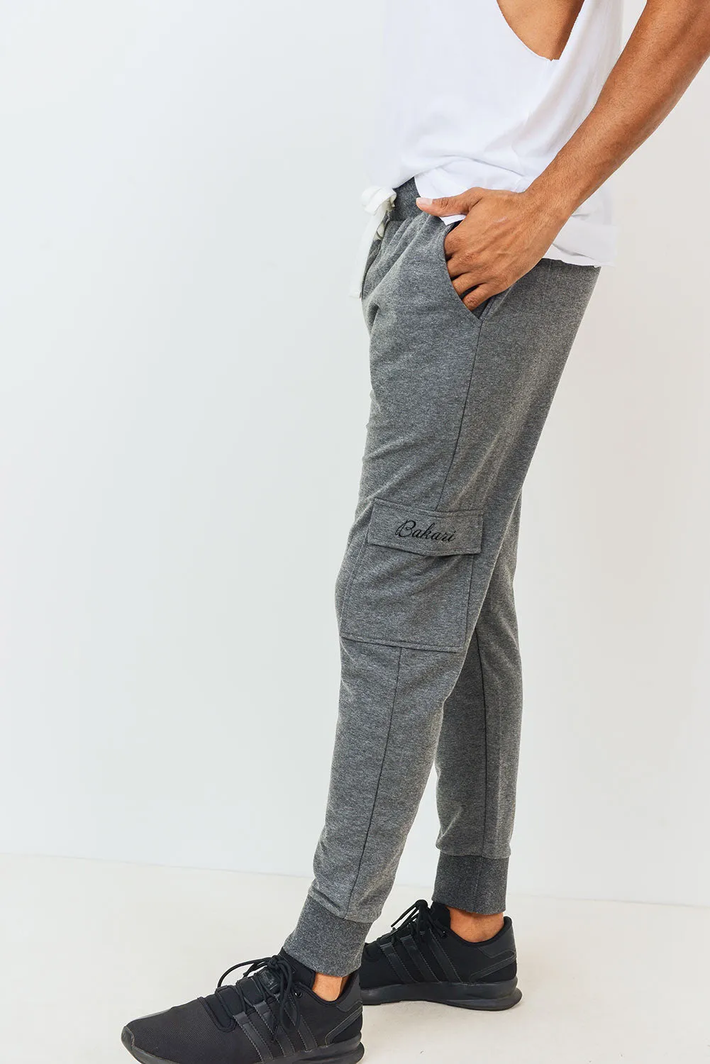 Cotton Terry Blend Cargo Joggers - Grey