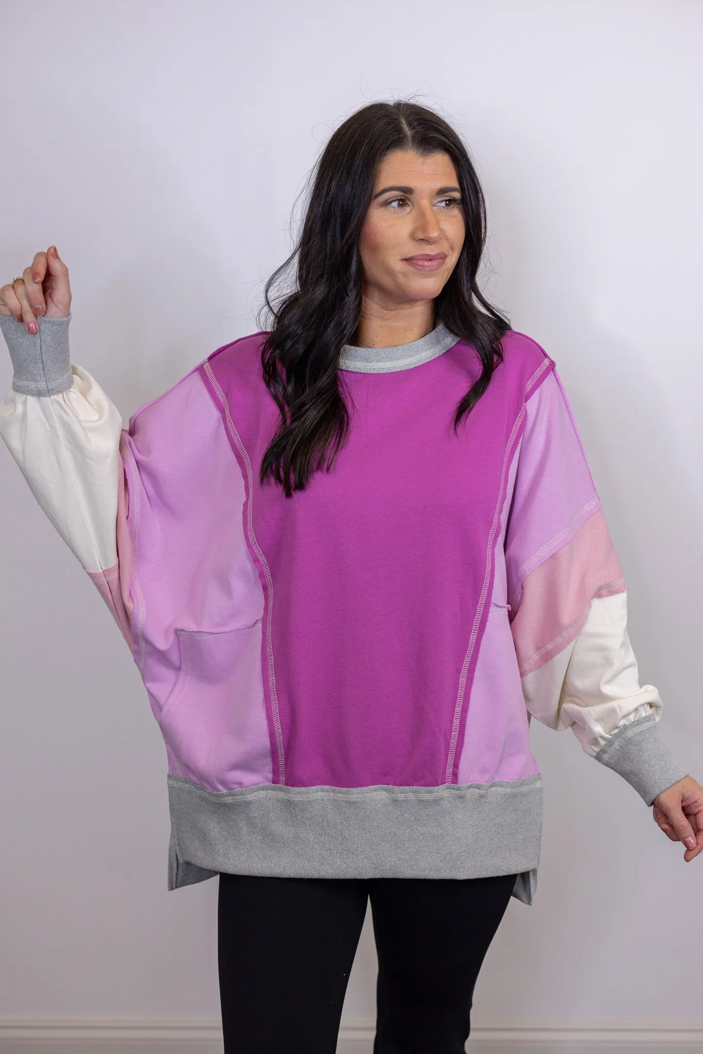 Cozy Trends Magenta Colorblock Pullover