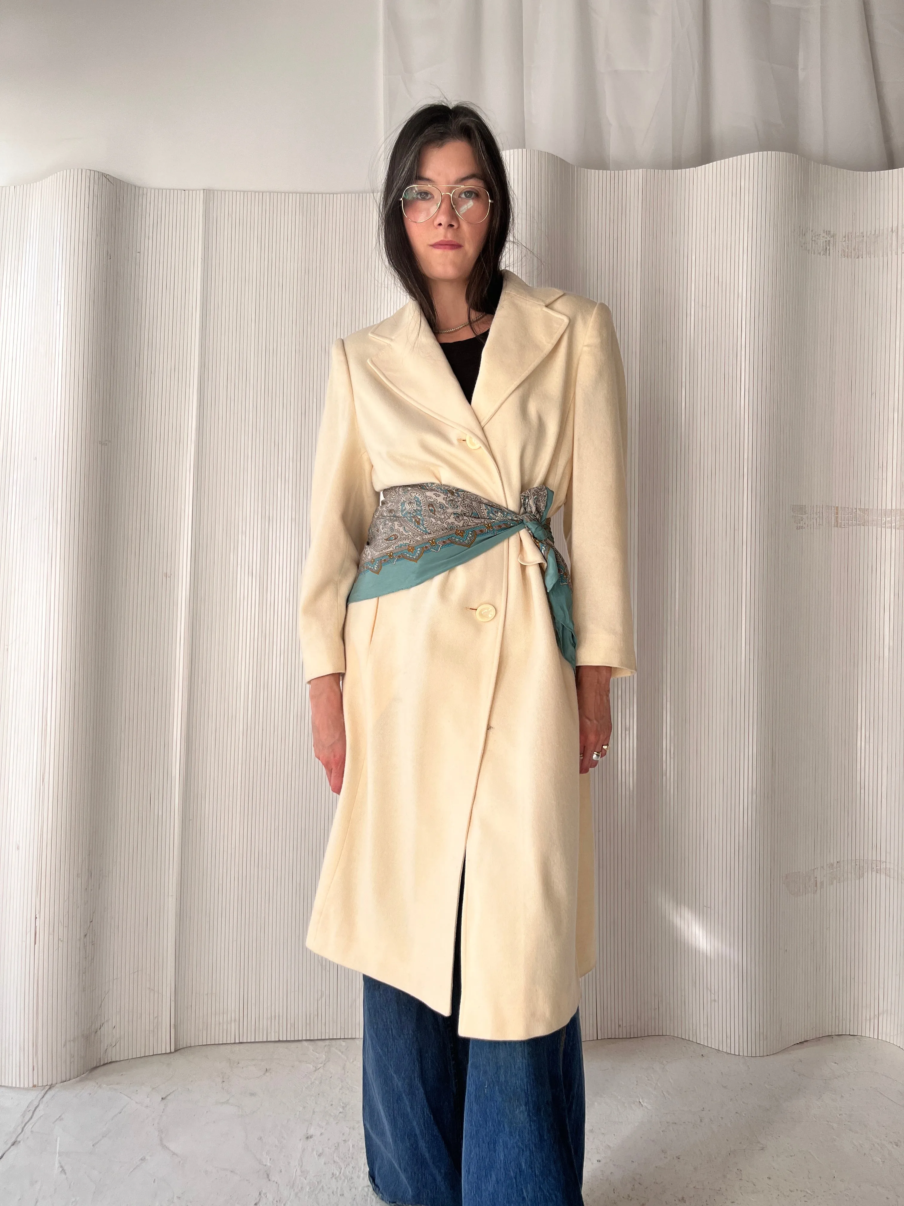 Cream wool long coat