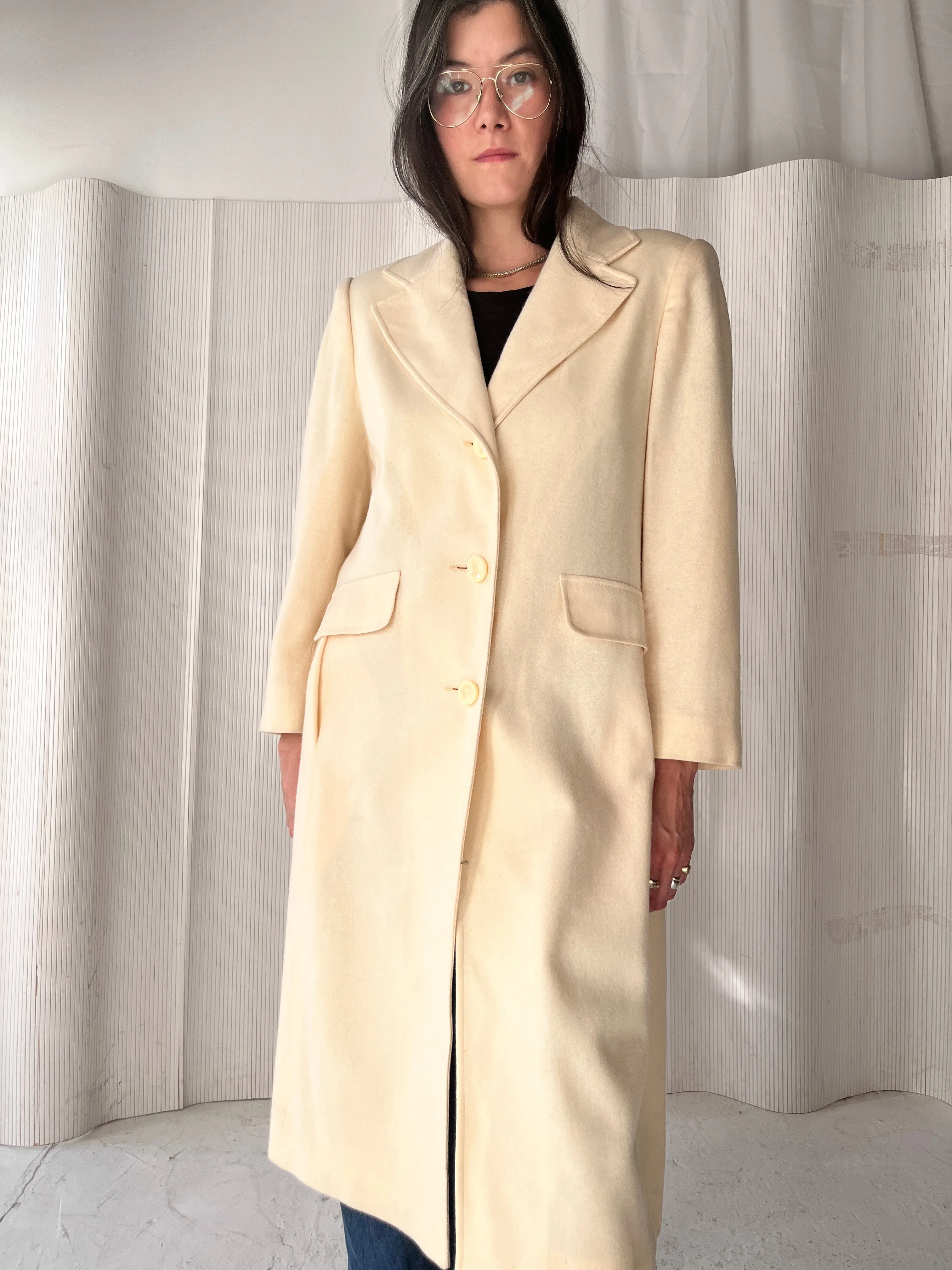 Cream wool long coat