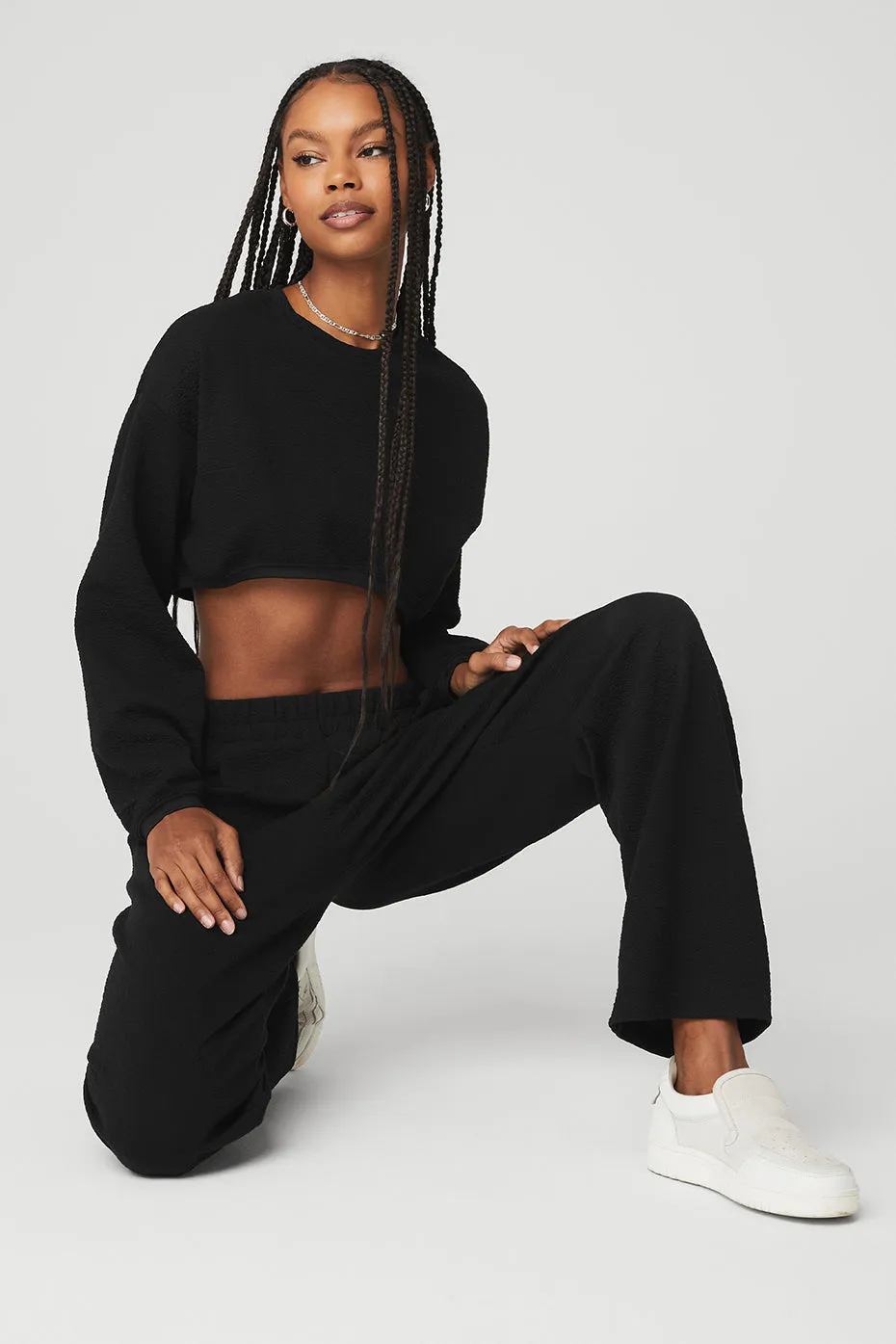 Cropped Tailored Crew Neck - Black