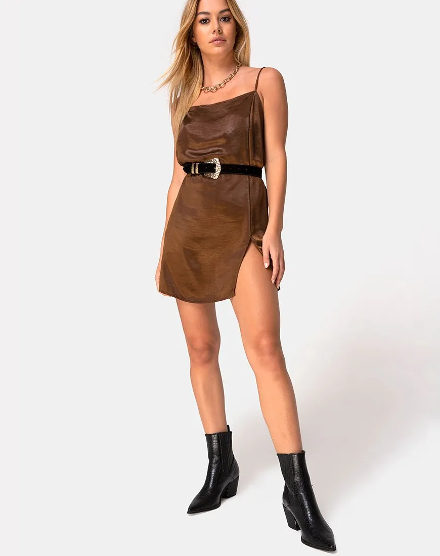 Datista Slip Dress in Satin Brown