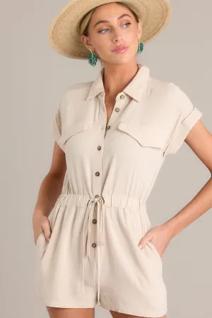 Dazzling Daybreak Taupe Button Front Romper