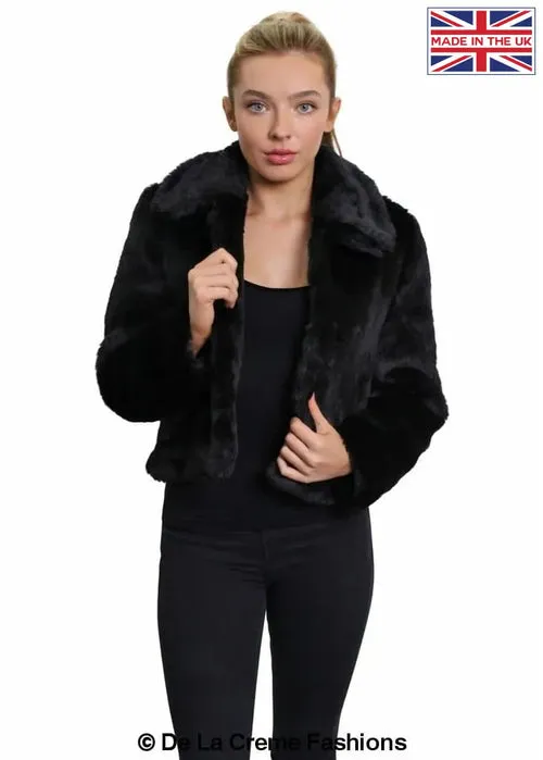 De La Creme Womens Faux Fur Cropped Aviator Bomber