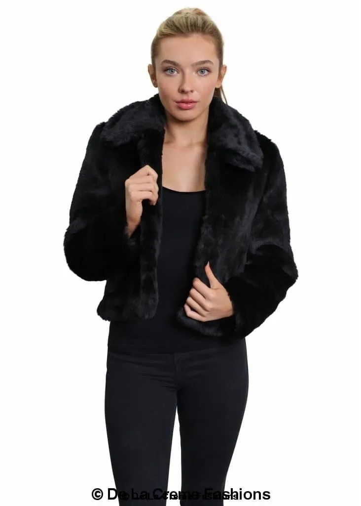 De La Creme Womens Faux Fur Cropped Aviator Bomber