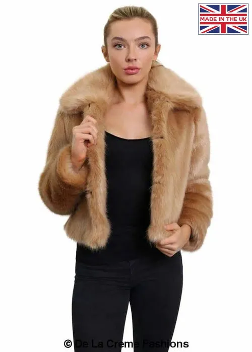 De La Creme Womens Faux Fur Cropped Aviator Bomber