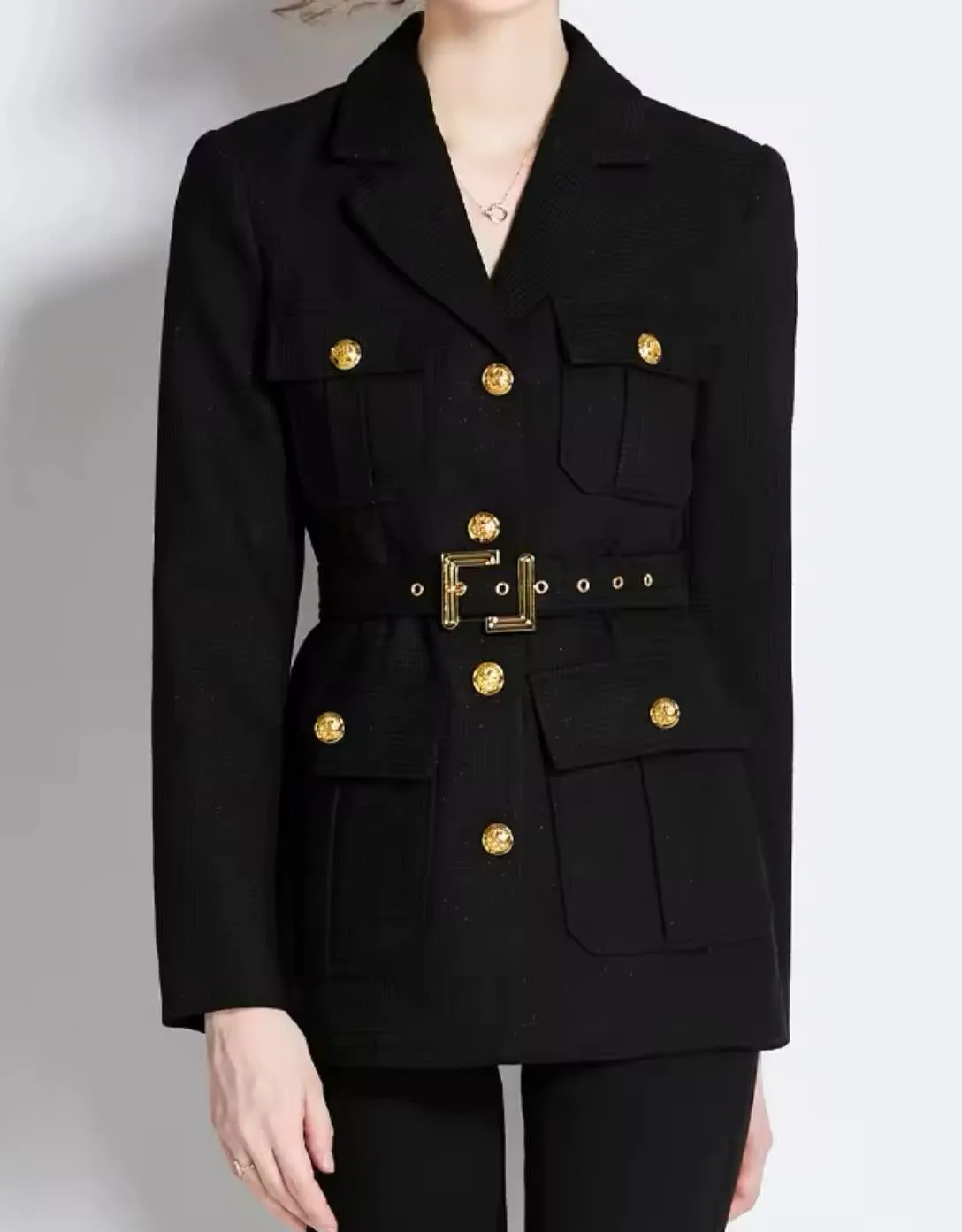 Double Breasted Gold Buttoned Blazer Coat