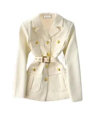 Double Breasted Gold Buttoned Blazer Coat