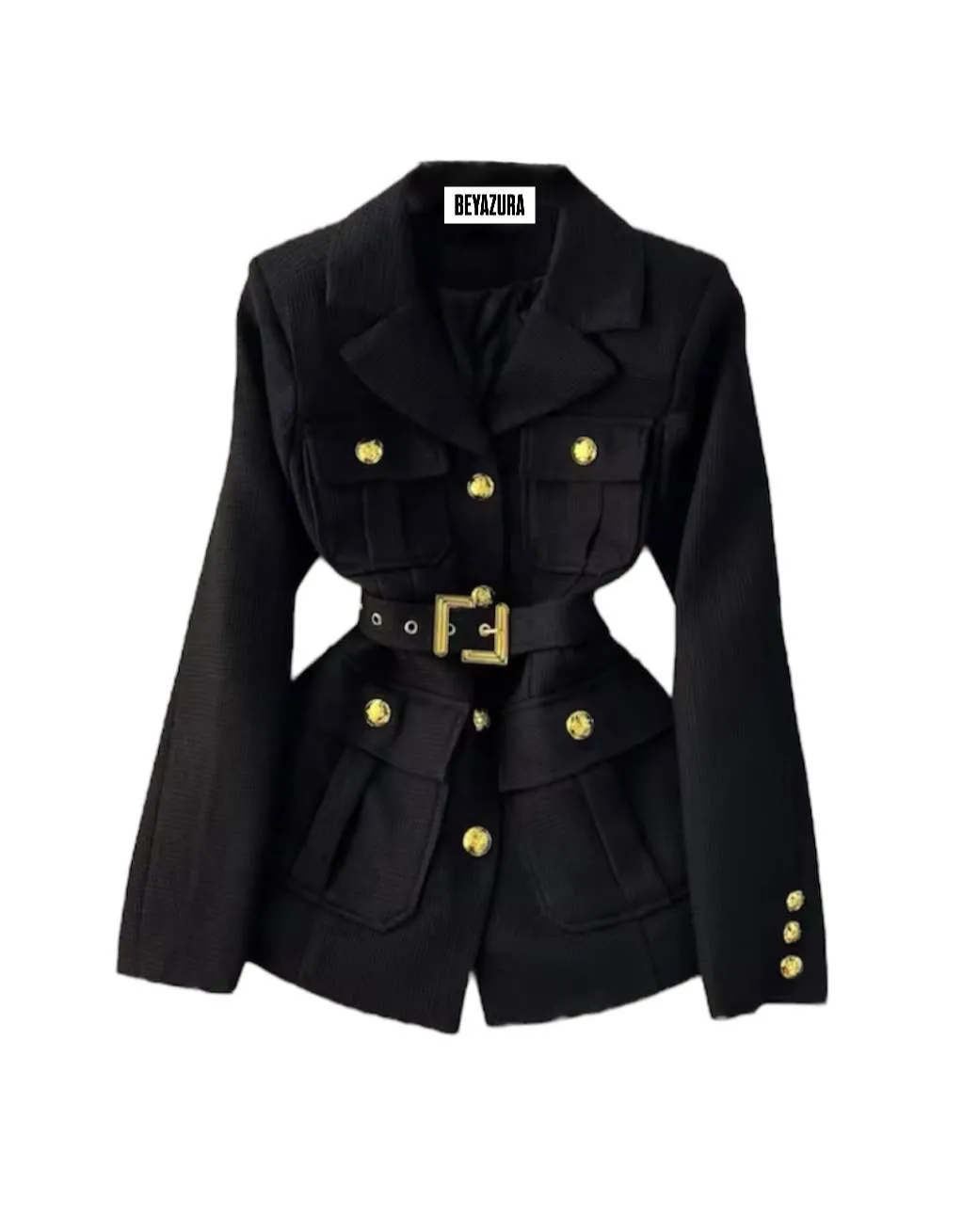 Double Breasted Gold Buttoned Blazer Coat