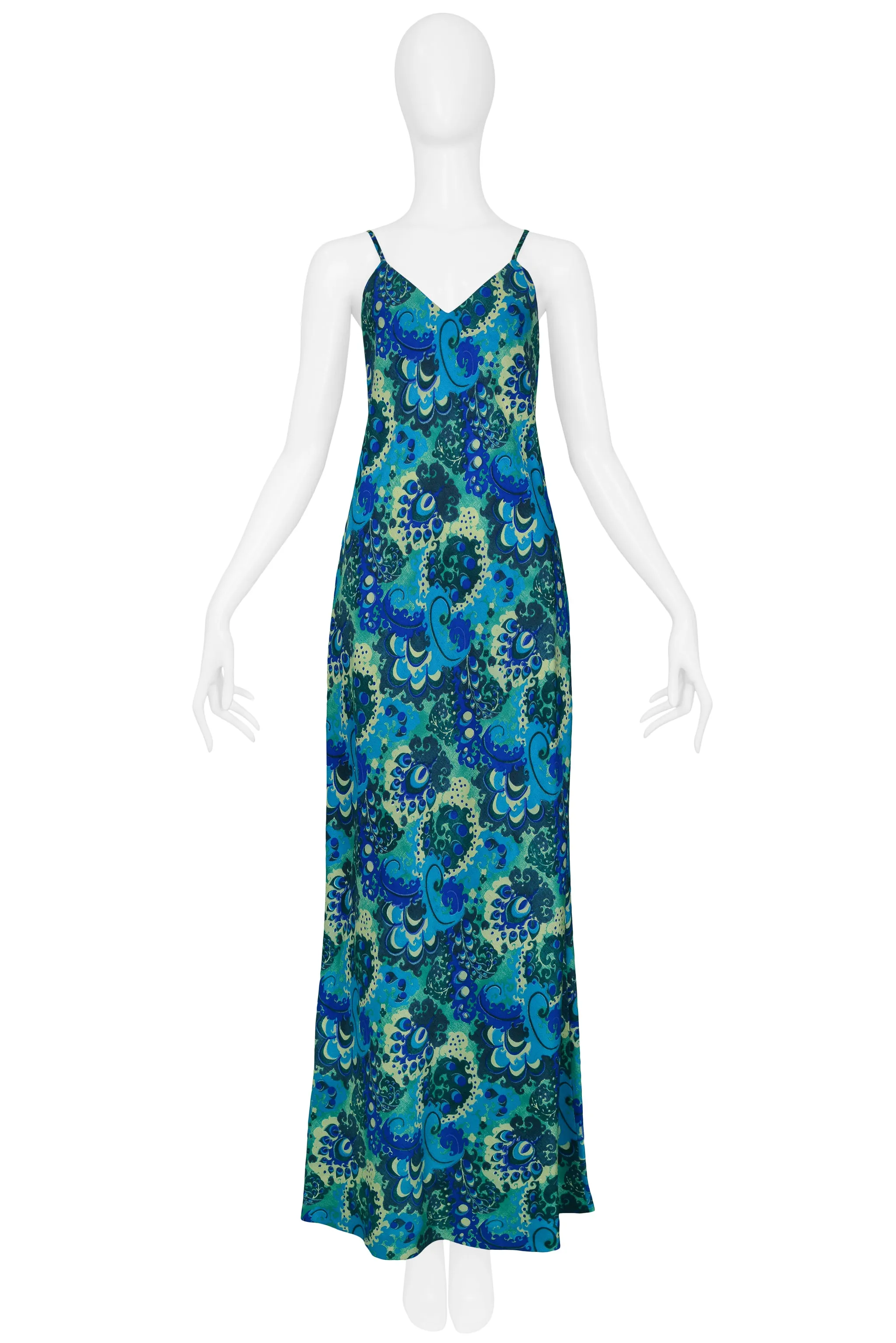 DRIES BLUE & GREEN FLORAL SLIP DRESS 1997