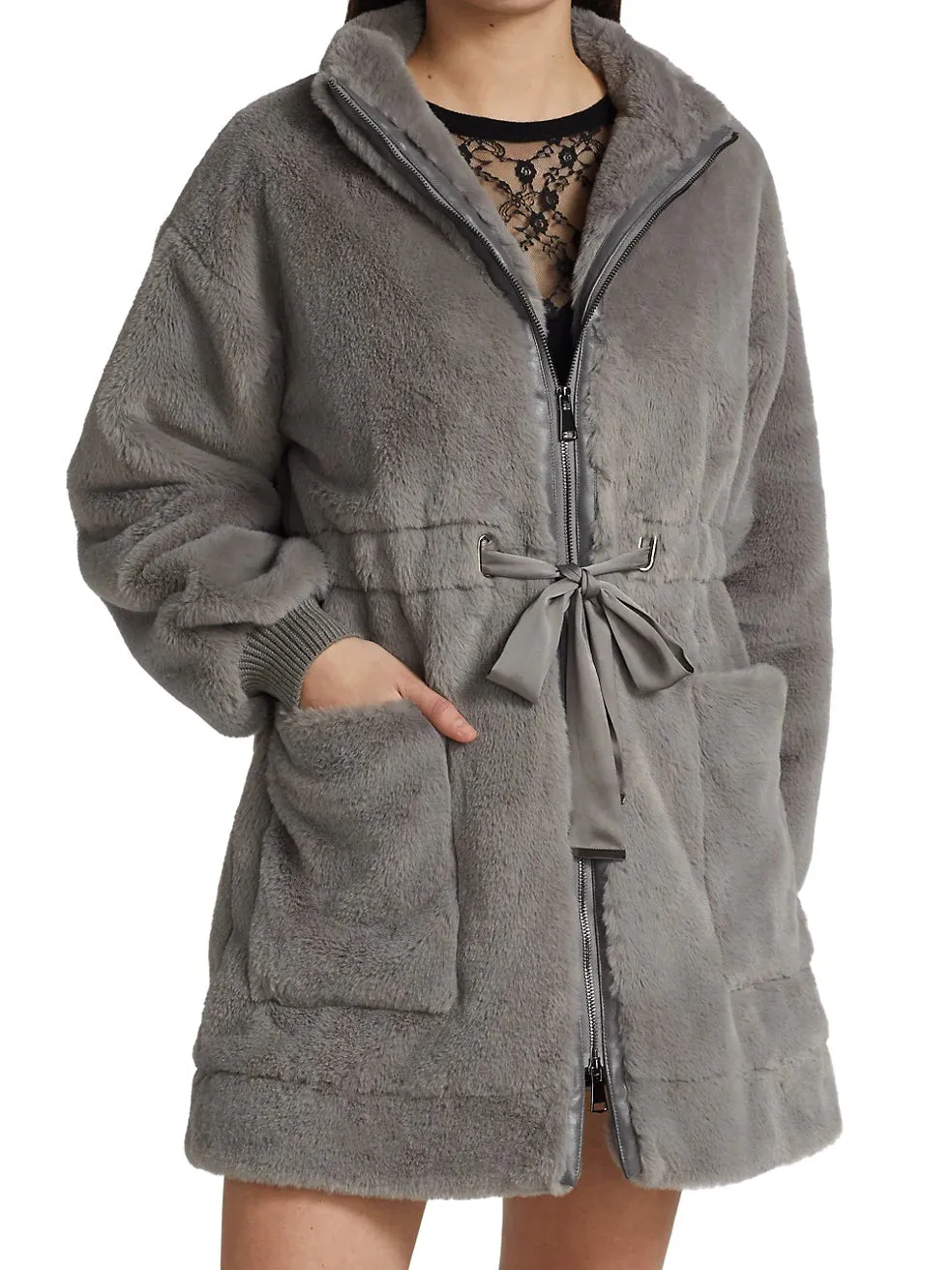 Evie Faux Fur Coat - Slate Grey