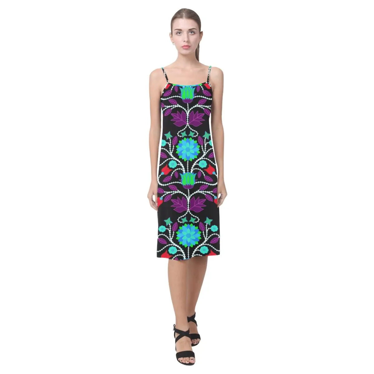 Floral Beadwork Four Clans Winter Alcestis Slip Dress