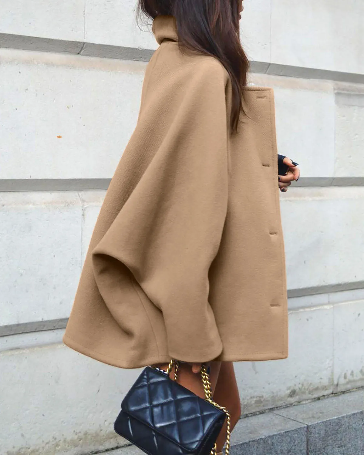 Flytonn-Fall Outfits Women Outwear Streetwear -women's outerwear women's coat Brown Woolen Shawl Collar Batwing Sleeve Cardigan Jacket