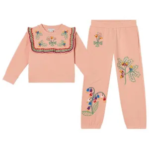 Girls Pink Cotton Fleece Tracksuit