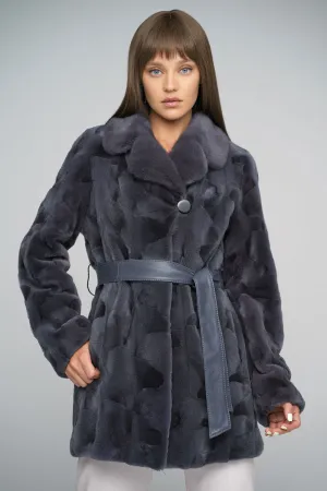 Gray Genuine Mink Fur Midi Coat