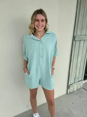 Half Button Collared Loose Romper - Keep it Classic