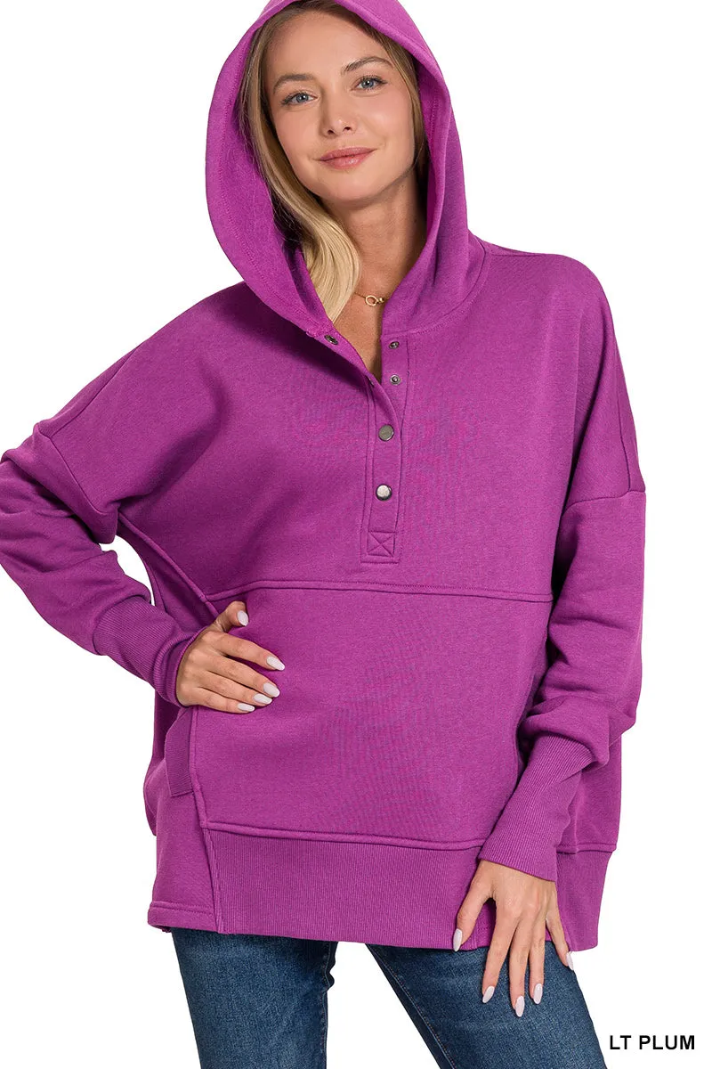 Half Button Hooded Pullover with Kangaroo Pocket (11 Options)