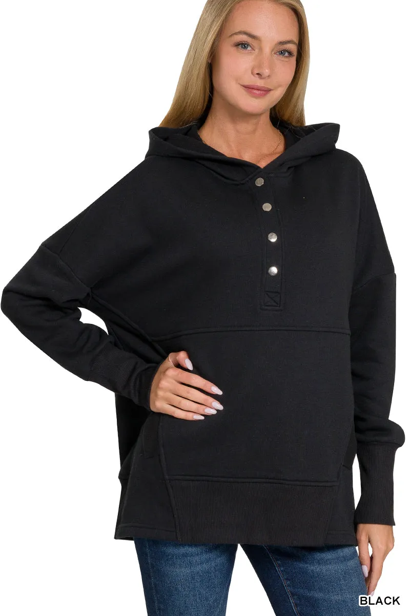 Half Button Hooded Pullover with Kangaroo Pocket (11 Options)