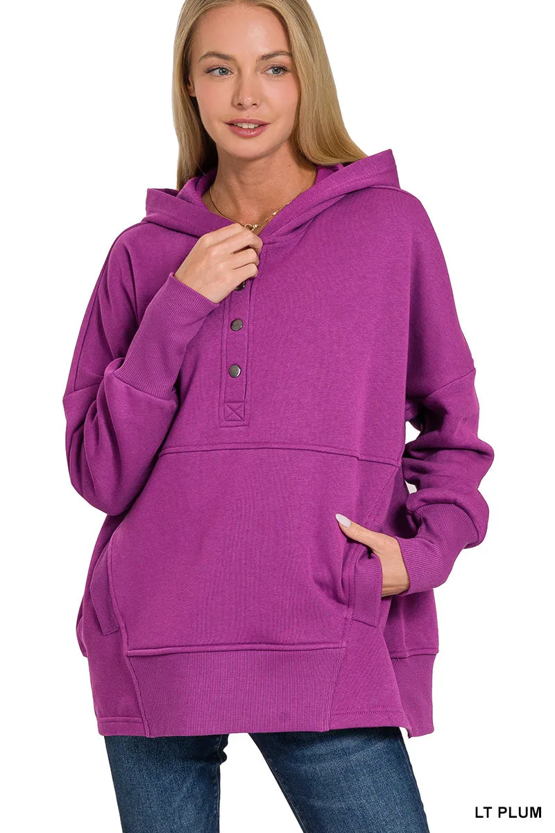 Half Button Hooded Pullover with Kangaroo Pocket (11 Options)