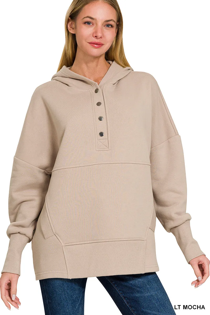 Half Button Hooded Pullover with Kangaroo Pocket (11 Options)