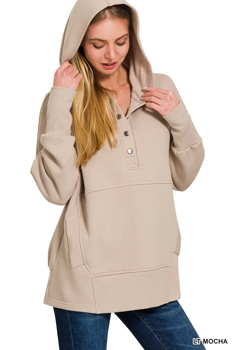 Half Button Hooded Pullover with Kangaroo Pocket (11 Options)