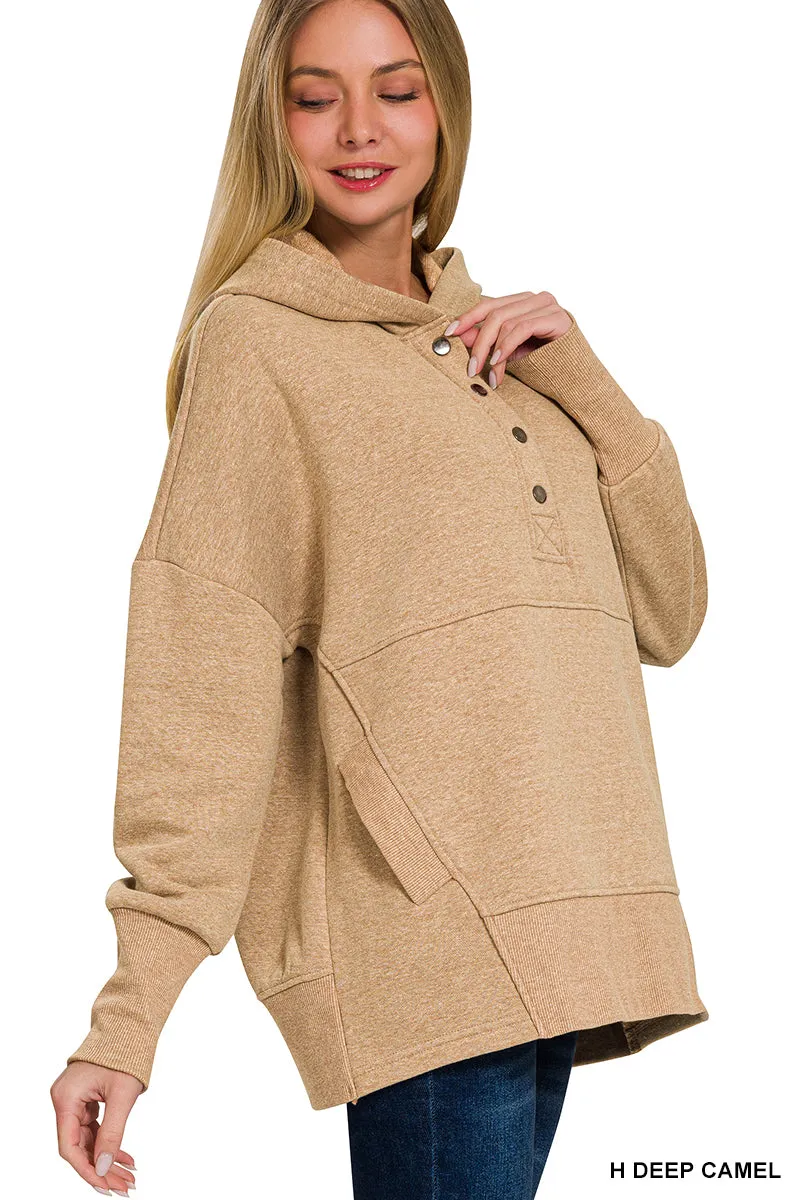 Half Button Hooded Pullover with Kangaroo Pocket (11 Options)