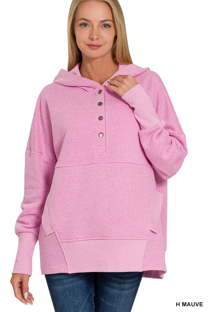 Half Button Hooded Pullover with Kangaroo Pocket (11 Options)