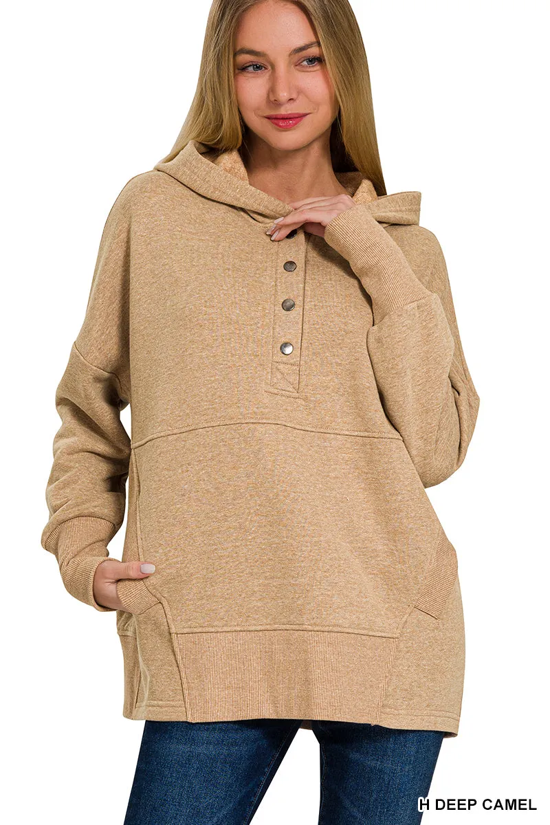 Half Button Hooded Pullover with Kangaroo Pocket (11 Options)