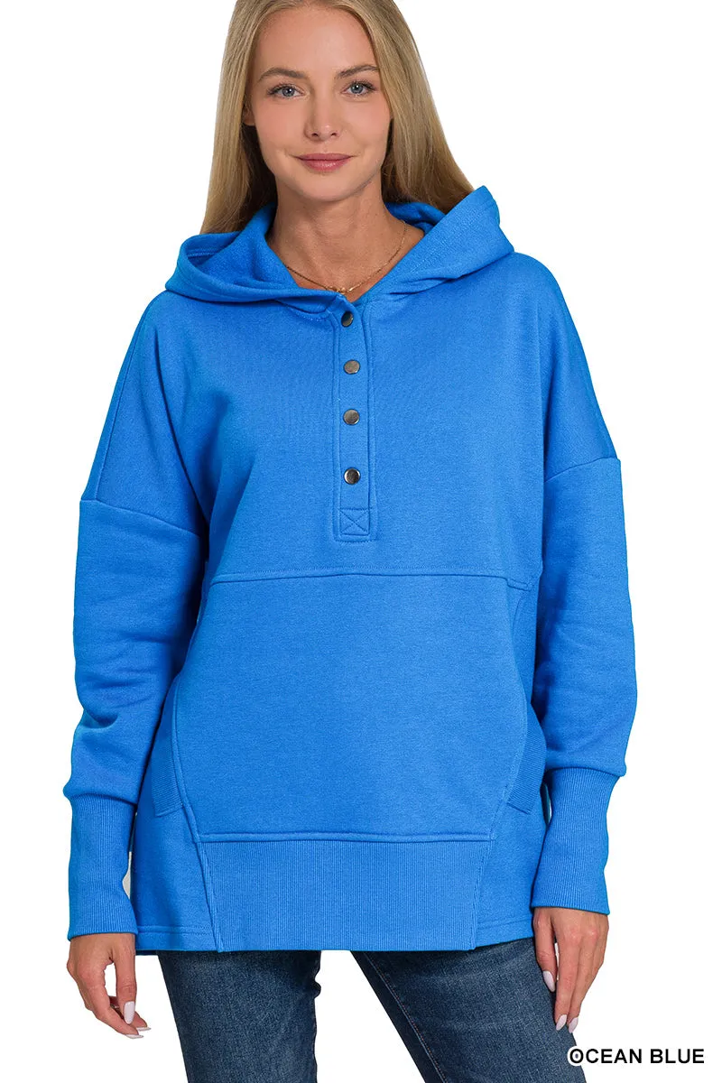 Half Button Hooded Pullover with Kangaroo Pocket (11 Options)