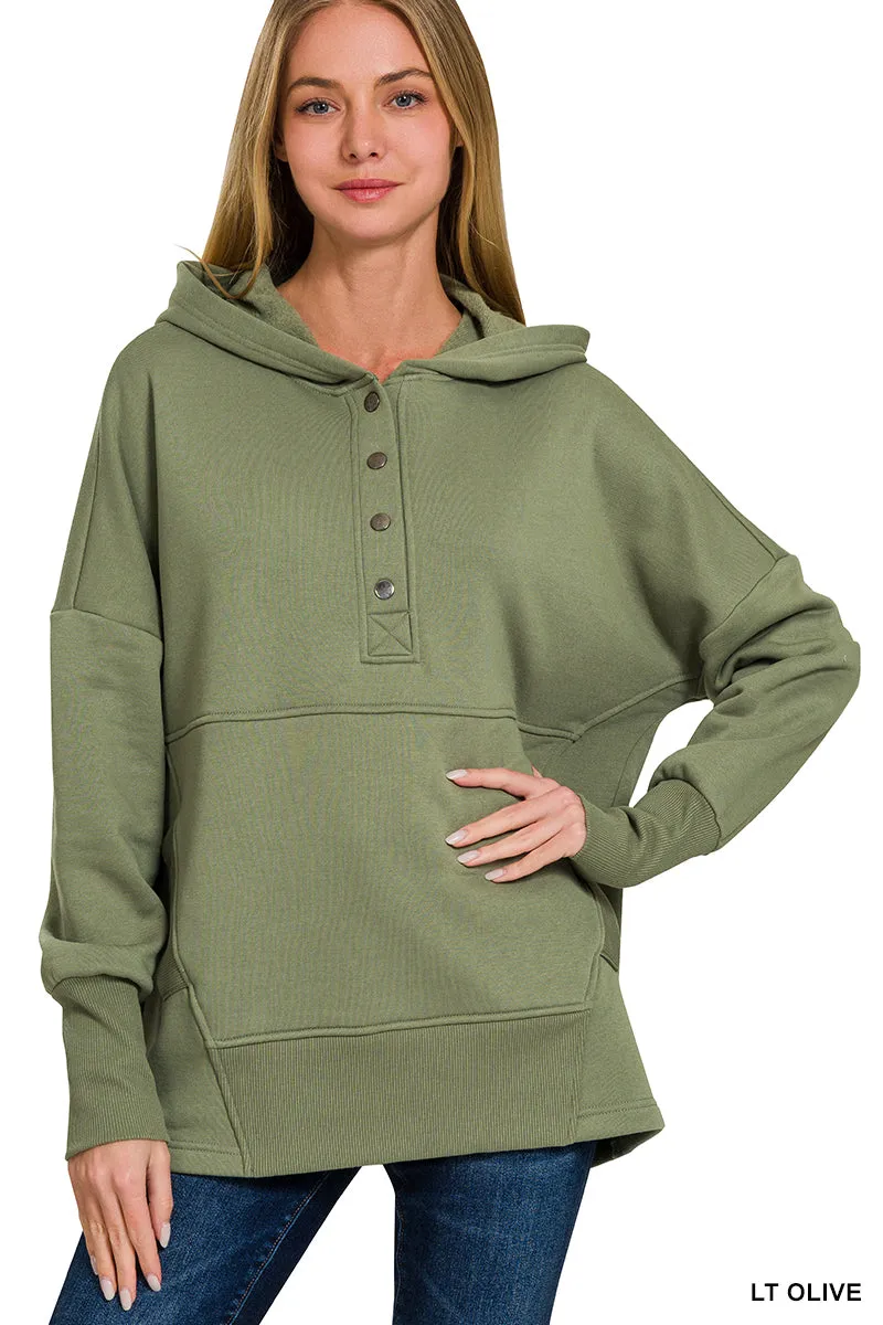 Half Button Hooded Pullover with Kangaroo Pocket (11 Options)