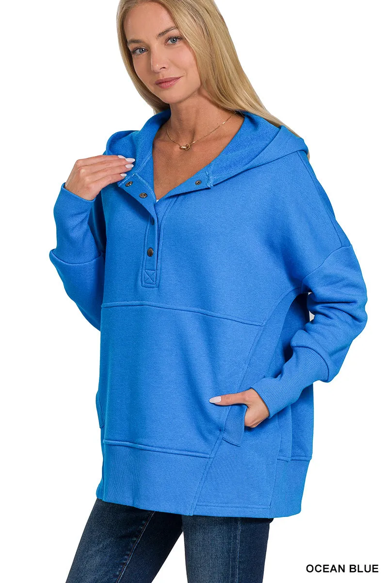 Half Button Hooded Pullover with Kangaroo Pocket (11 Options)