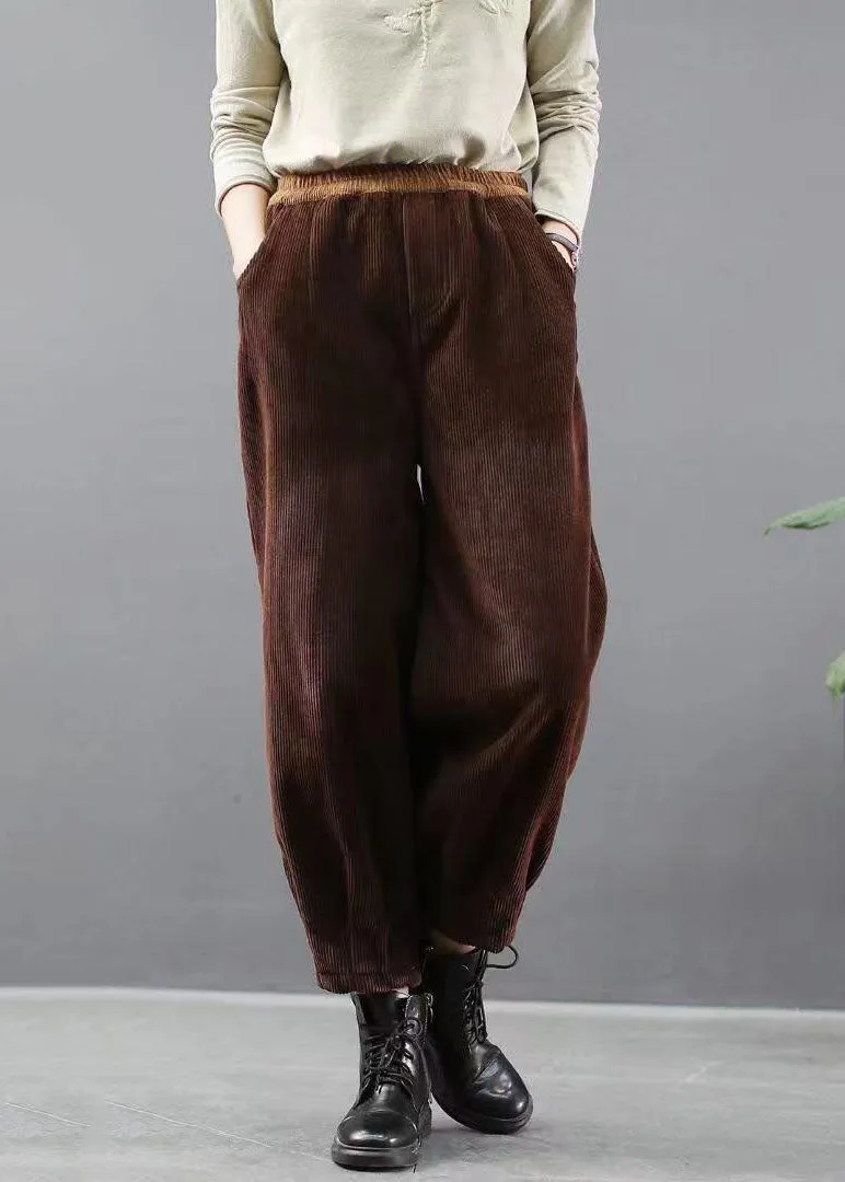 Handmade Black Casual Pockets Thick Harem Fall Pants