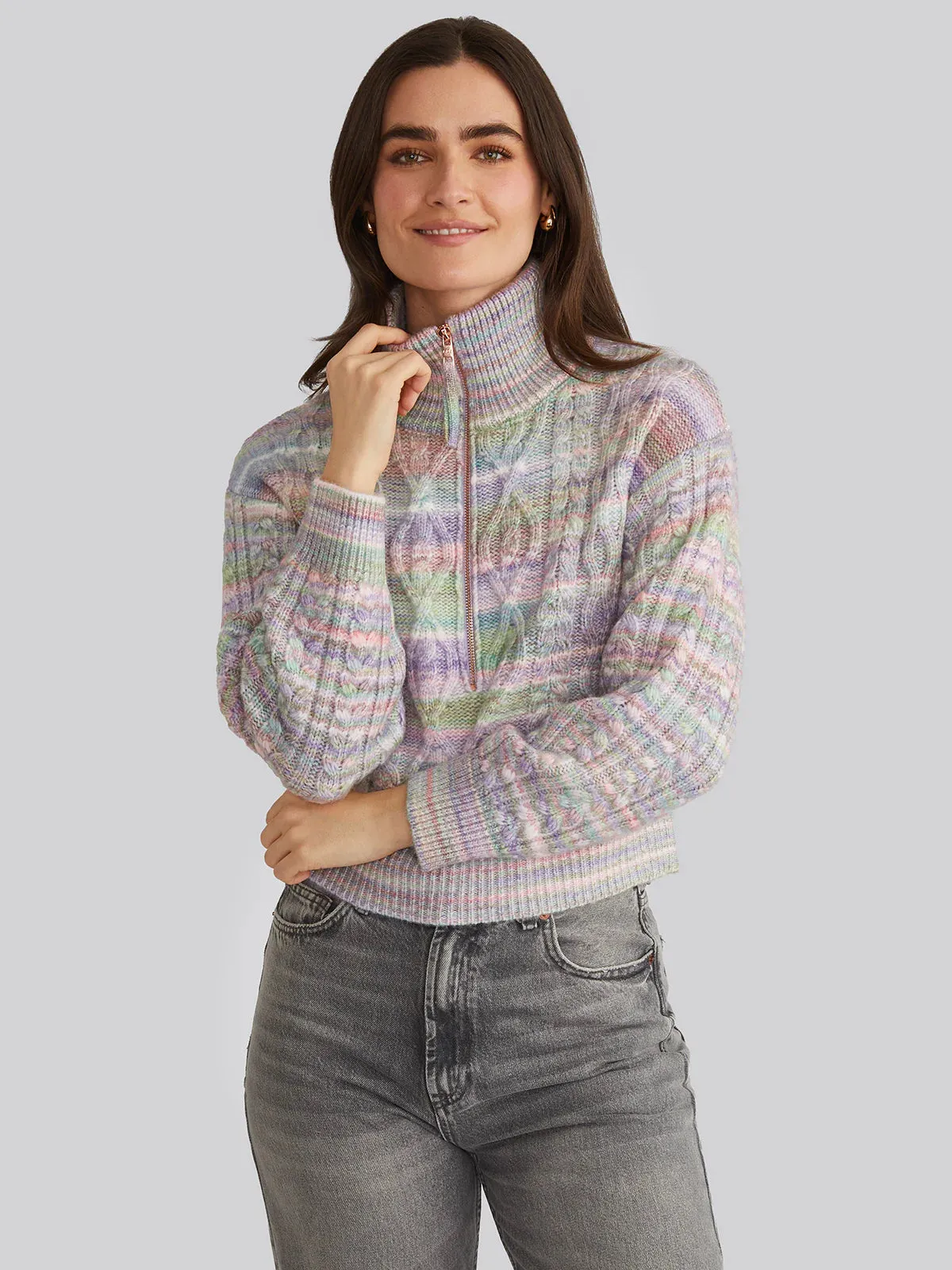 Jackie Zip Front Pullover - Lavender Multi