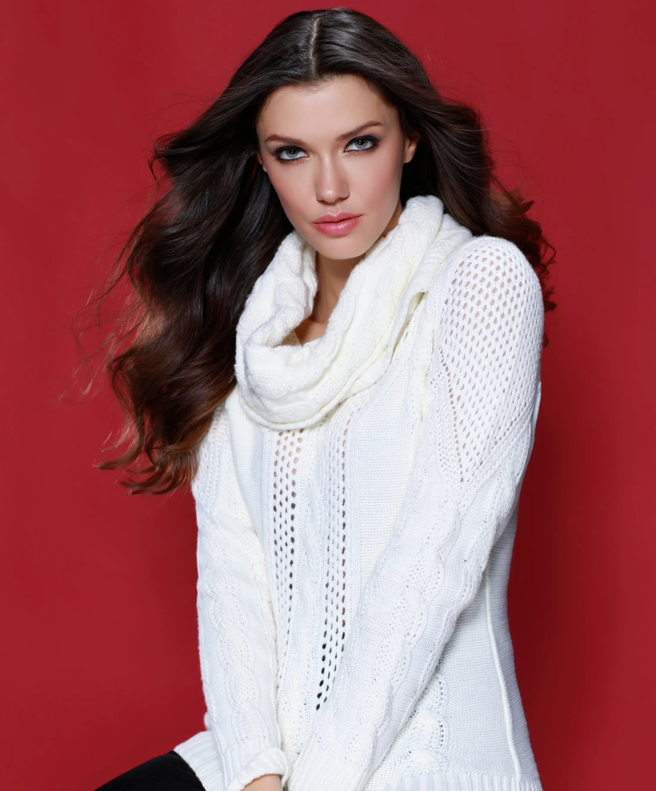 Juliana Cable Knit Sweater Attach Scarf