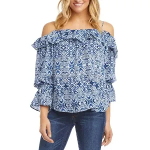 Karen Kane Riviera Bracelet Ruffle Sleeve Top Blue