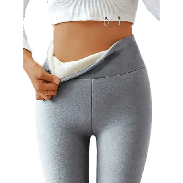 Ladies High Waist Casual Yoga Micro-elastic Ankle-Length Fleece Tights