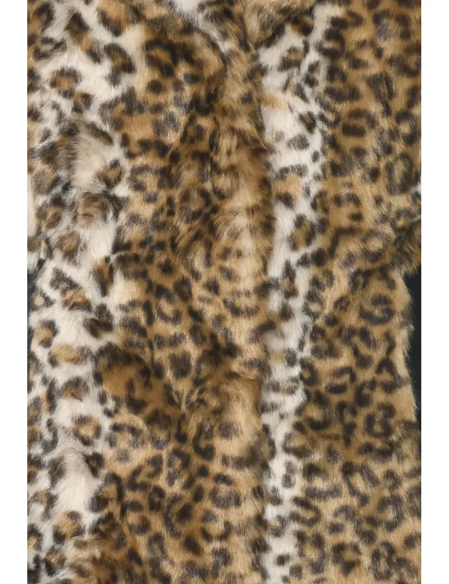 Leopard Pattern Faux Fur Coat - S