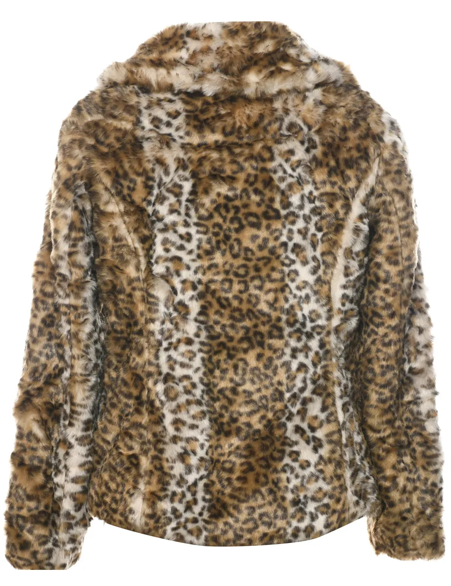 Leopard Pattern Faux Fur Coat - S