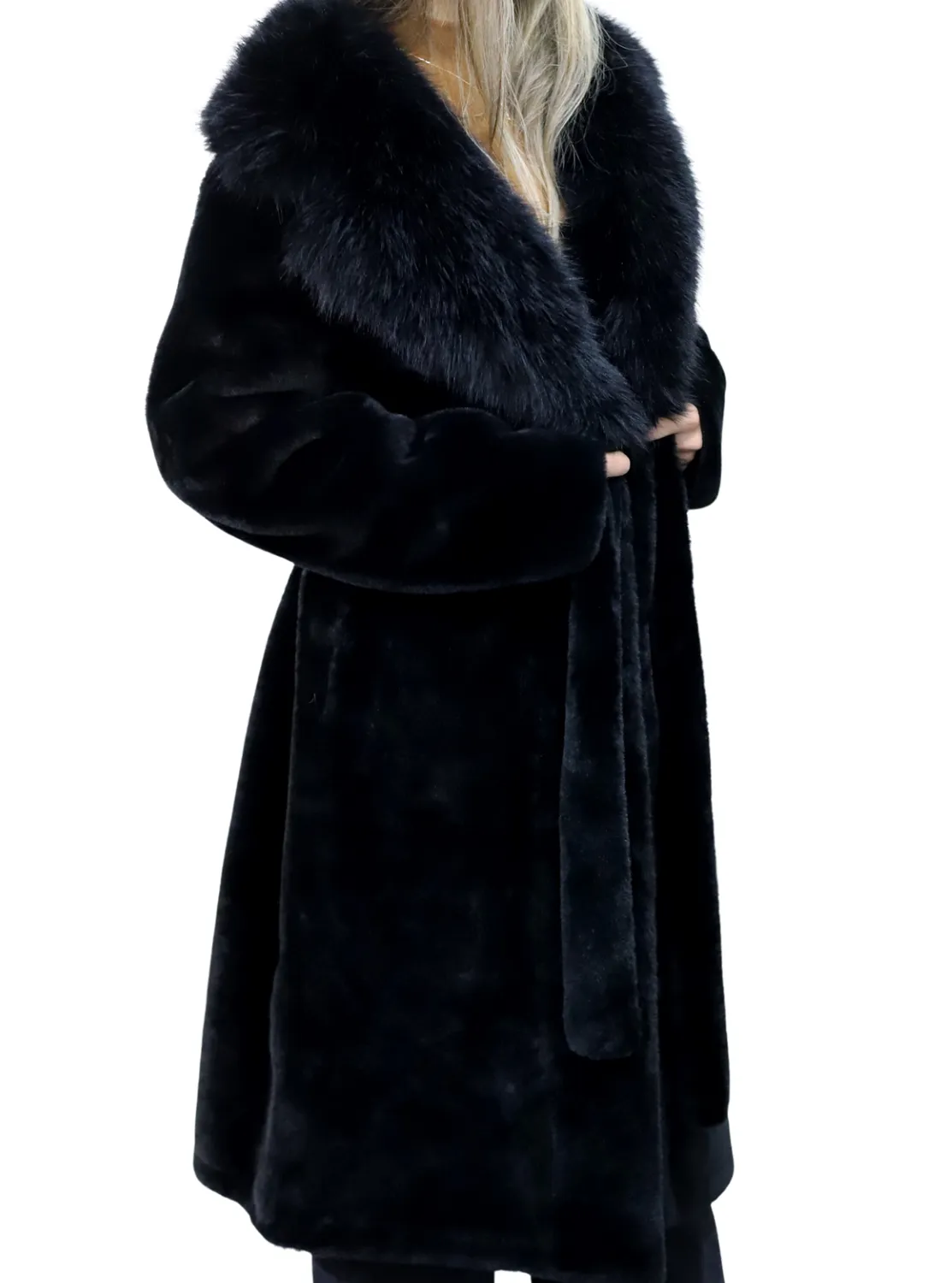 Long Faux Fur Waist Coat - Black