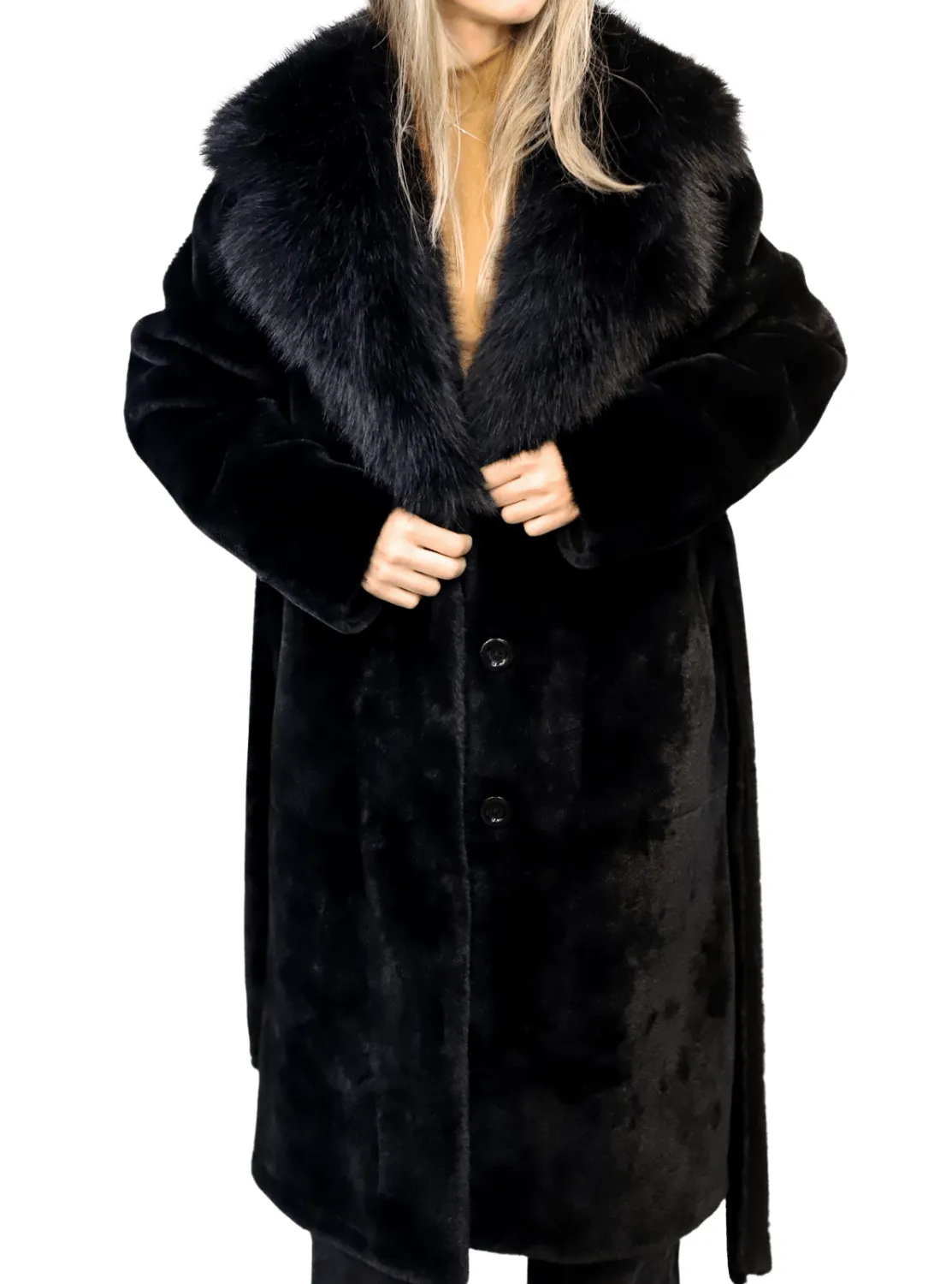 Long Faux Fur Waist Coat - Black