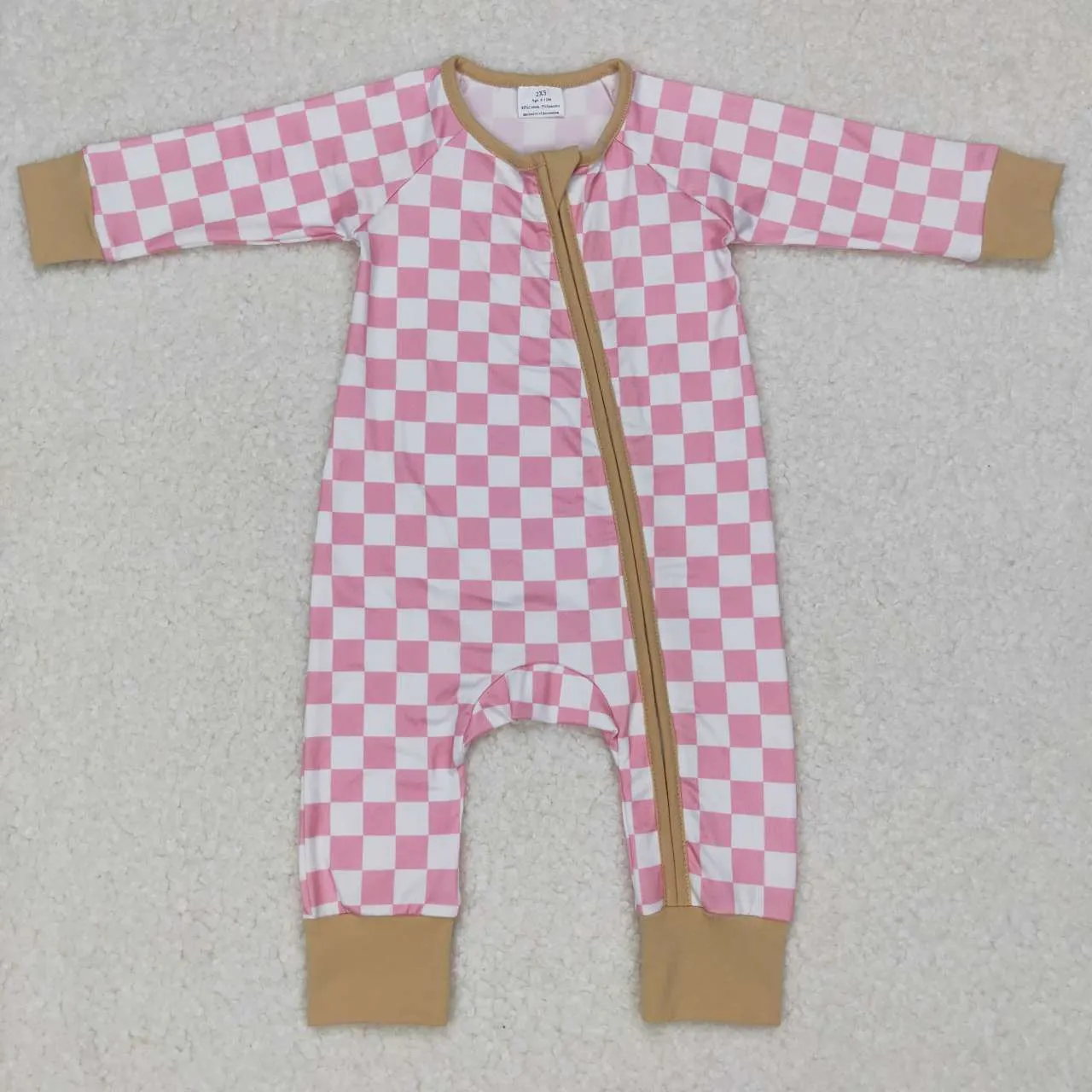 LR0731  baby girl pink plaid print zipper onesie