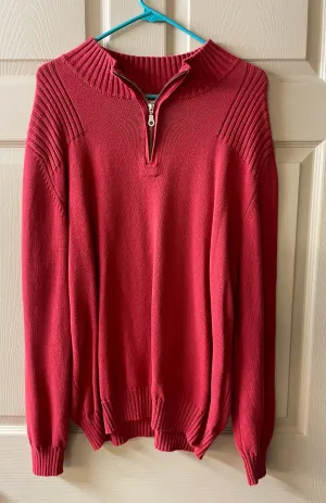 <€€*v Mens XLarge TOMMY BAHAMA Paradise Collection Red Knit Pullover Sweater Long Sleeve 1/4 Zip