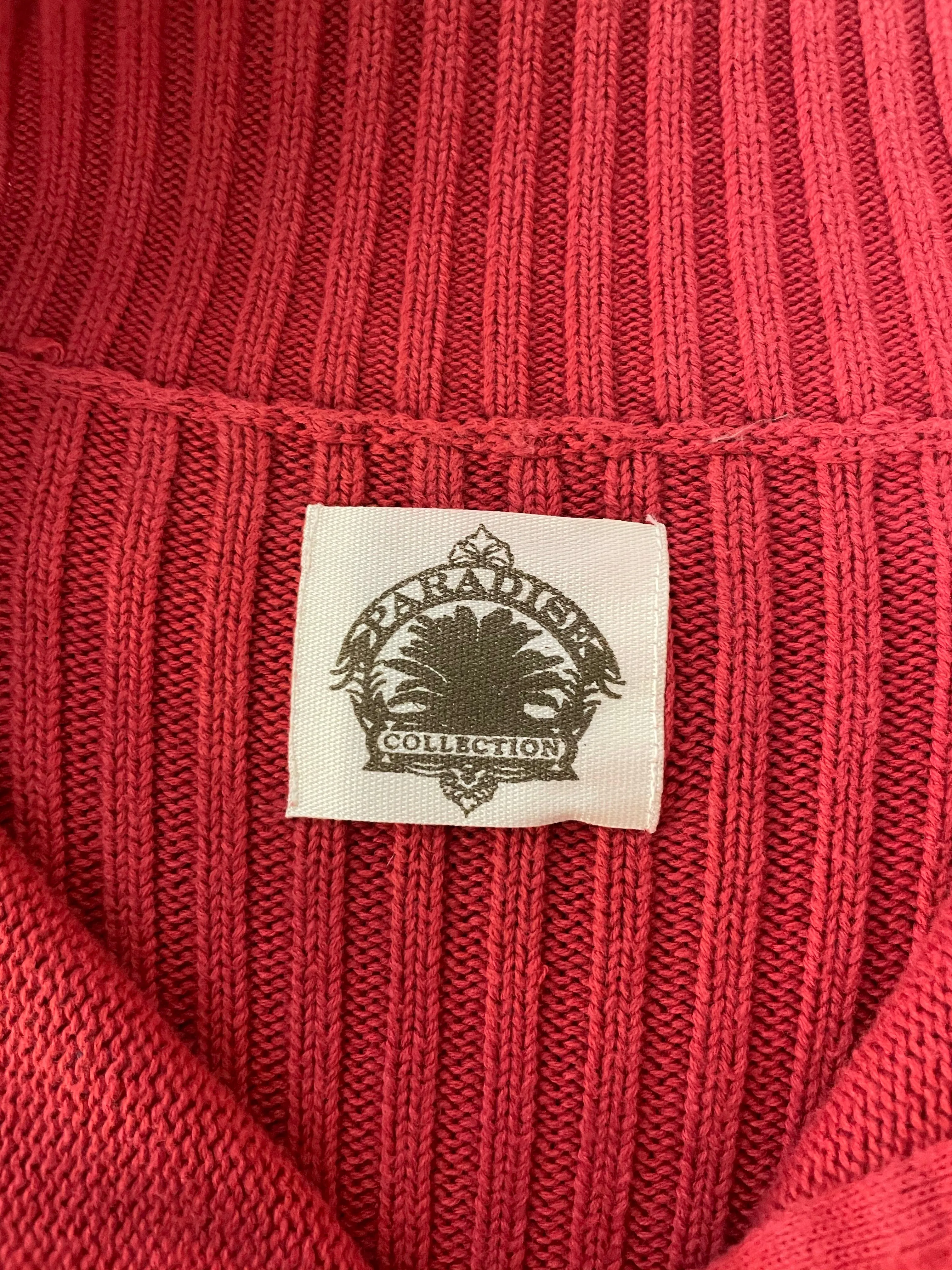 <€€*v Mens XLarge TOMMY BAHAMA Paradise Collection Red Knit Pullover Sweater Long Sleeve 1/4 Zip