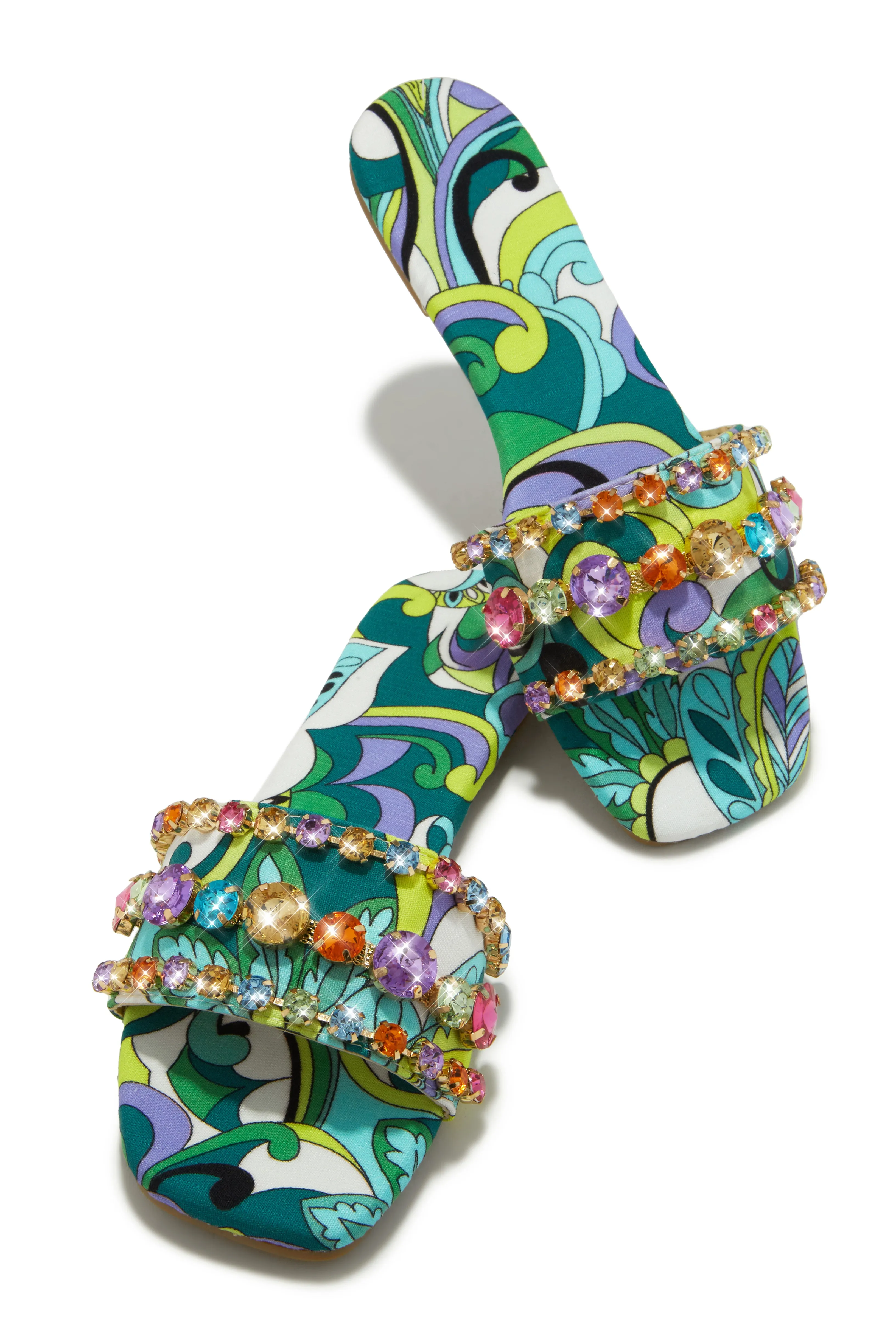 Luxe Paradise Embellished Slip On Sandals - Green