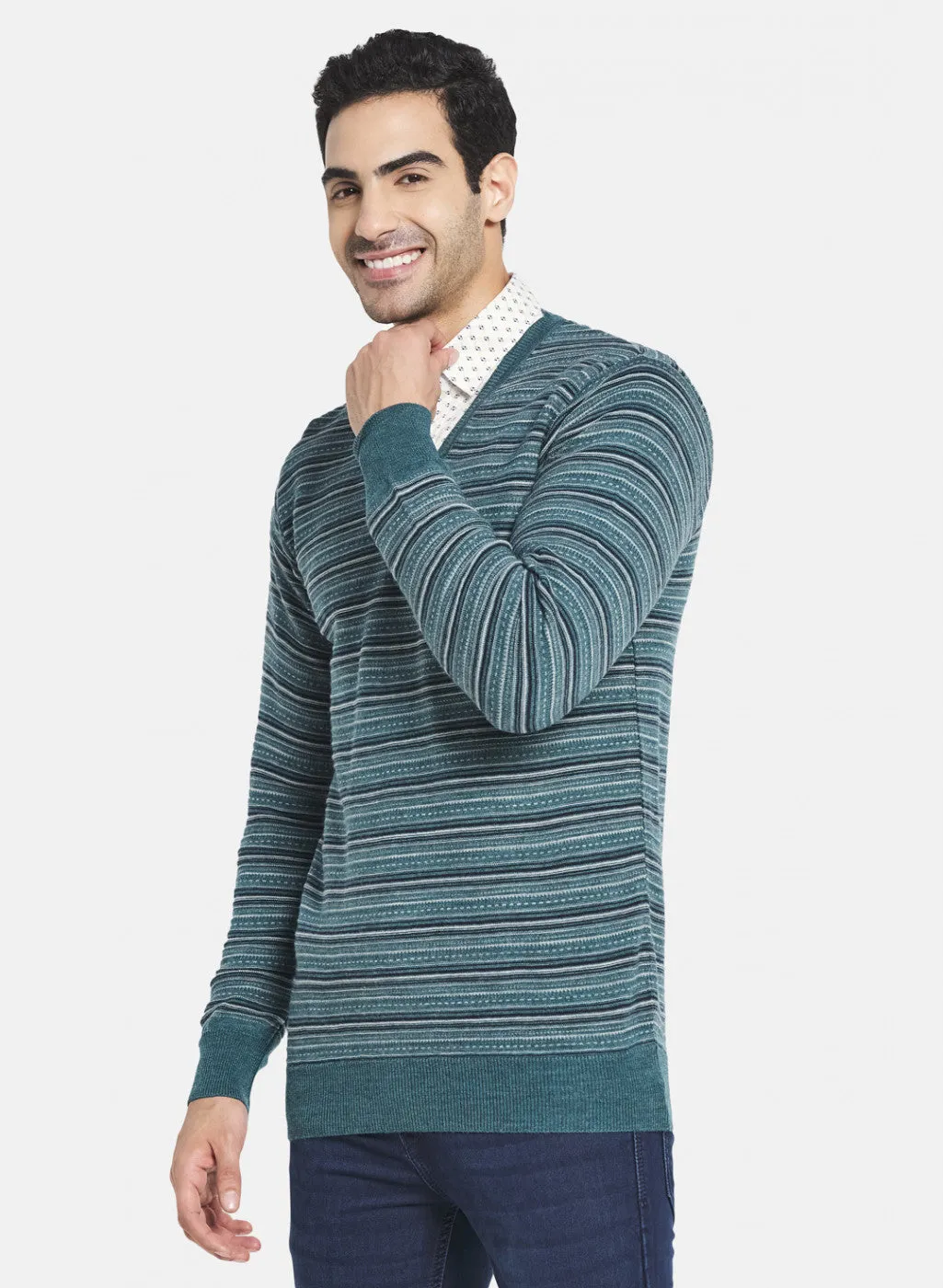 Men Blue Jaquard Pullover