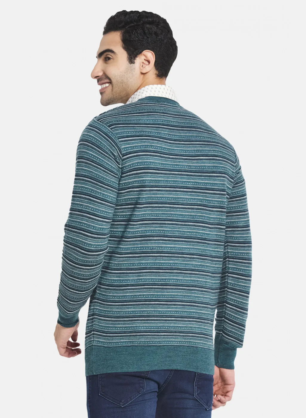 Men Blue Jaquard Pullover